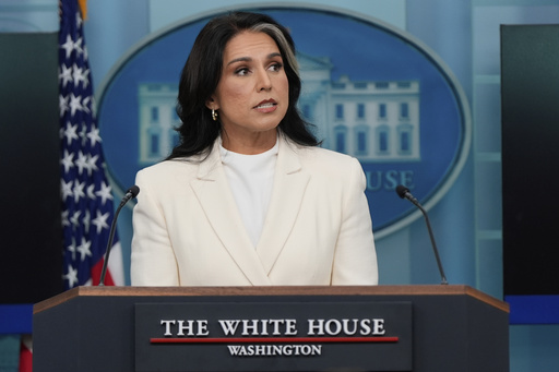 Director of National Intelligence Tulsi Gabbard speaks with reporters in the James Brady Press Briefing Room at the White House, Wednesday, July 23, 2025, in Washington. (AP Photo/Julia Demaree Nikhinson)