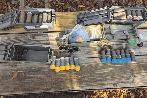 FILE - This image provided by U.S. Attorney's Office, Eastern District of Virginia shows a stockpile of homemade explosives Federal agents seized when they arrested Brad Spafford, a Virginia man on a firearms charge in Dec. 2024. (U.S. Attorney's Office, Eastern District of Virginia via AP)