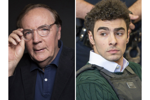 This combination of images shows author James Patterson during a portrait session in New York on Aug. 30, 2016, left, and Luigi Mangione, who is accused of fatally shooting the UnitedHealthcare CEO Brian Thompson, at a hearing in New York on Feb. 25, 2025. (AP Photo, left and New York Post Pool via AP)