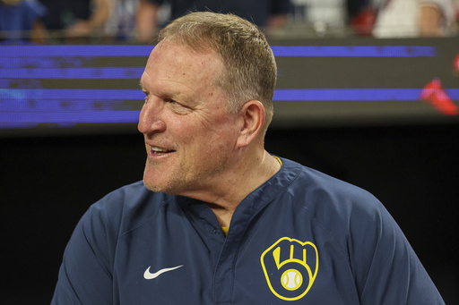 Milwaukee Brewers manager Pat Murphy reacts after a baseball game against the Atlanta Braves, Wednesday, Aug. 6, 2025, in Atlanta. (AP Photo/Colin Hubbard)