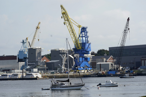 FILE - The Portsmouth Naval Shipyard is seen, Sept. 8, 2021, in Kittery, Maine. (AP Photo/Robert F. Bukaty, File)