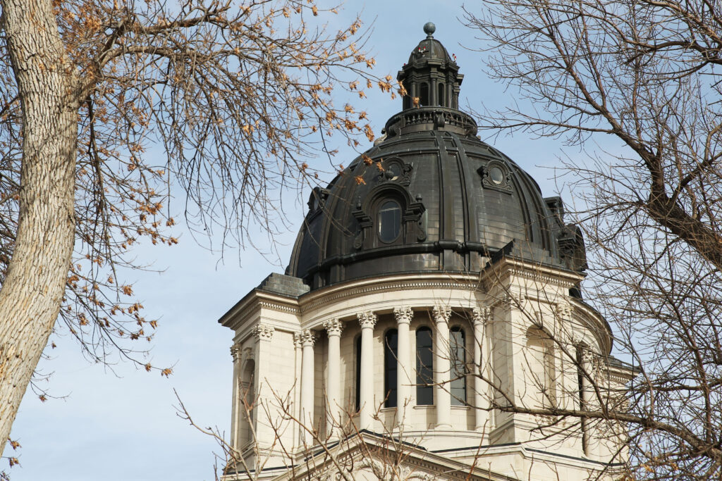 A January 2025 view of the South Dakota State Capitol in Pierre. (Makenzie Huber/South Dakota Searchlight)