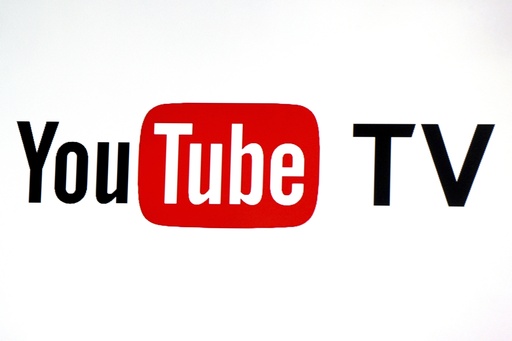 FILE - YouTube TV logo is seen at the YouTube Space LA in Los Angeles, Feb. 28, 2017. (AP Photo/Reed Saxon, File)