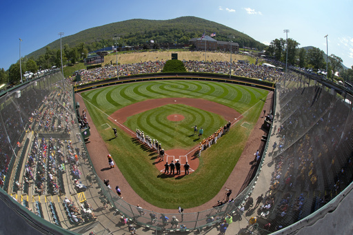 FILE - Taiwan lines the third baseline as Lake Mary, Fla., lines the first baseline during team introductions before the Little League World Series Championship game at Lamade Stadium in South Williamsport, Pa., Sunday, Aug. 25, 2024. (AP Photo/Gene J. Puskar, File)