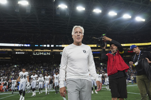 Las Vegas Raiders head coach Pete Carroll leaves the field after an NFL preseason football game against the Seattle Seahawks, Thursday, Aug. 7, 2025, in Seattle. (AP Photo/Lindsey Wasson)