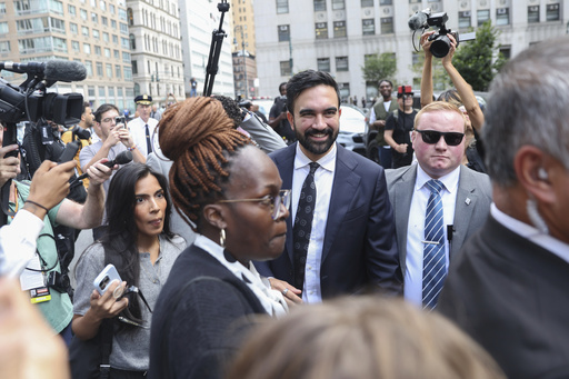 New York City Democratic mayoral candidate Zohran Mamdani arrives for the March on Wall Street, Thursday, Aug. 28, 2025, in New York. (AP Photo/Heather Khalifa)