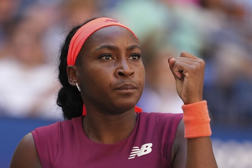 Coco Gauff, of the United States, reacts after winning a point during the third round of the U.S. Open tennis championships, Saturday, Aug. 30, 2025, in New York. (AP Photo/Kirsty Wigglesworth)