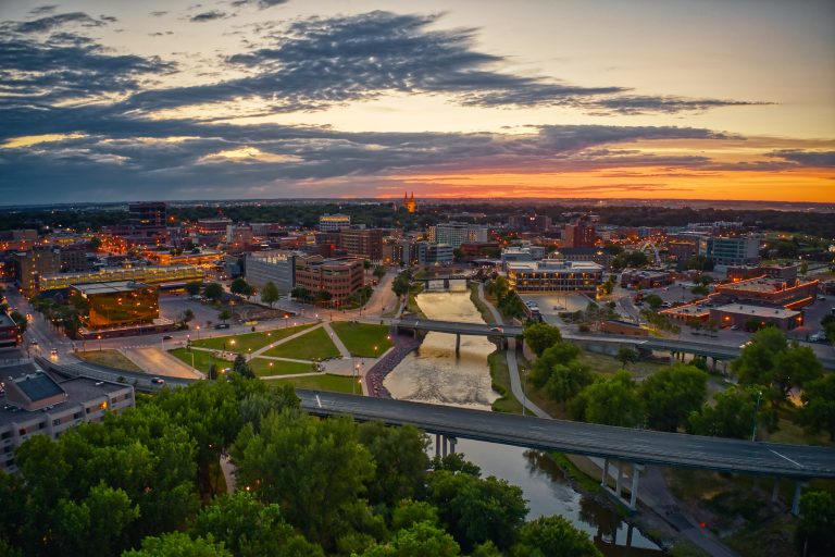 Aerial View of Sioux Falls, South Dakota at Sunset