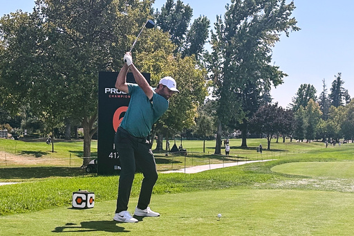 Scottie Scheffler hits from the sixth tee during the first round of the Procore Championship golf event, Thursday, Sept 11, 2025 in Napa, Calf. (AP Photo/Doug Ferguson)