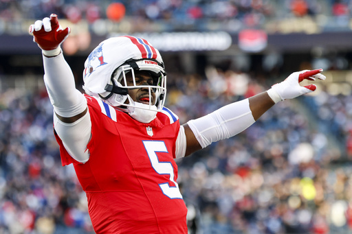 FILE - New England Patriots safety Jabrill Peppers (5) reacts after a stop during the second half of an NFL football game against the Indianapolis Colts, Sunday, Dec. 1, 2024, in Foxborough, Mass. (AP Photo/Greg M. Cooper, File)