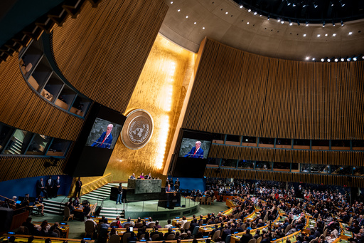 President Donald Trump addresses the 80th session of the United Nations General Assembly, Tuesday, Sept. 23, 2025, at U.N. headquarters. (AP Photo/Angelina Katsanis)