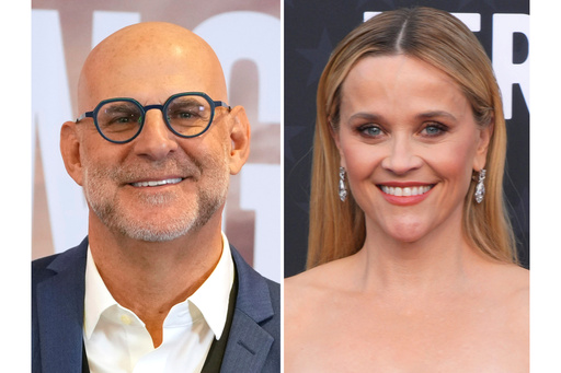 Harlan Coben appears at a photocall for the series "Missing You" in London on Nov. 6, 2024, left, and Reese Witherspoon appears at the 29th Critics Choice Awards in Santa Monica, Calif., on Jan. 14, 2024. (AP Photo/Kirsty Wigglesworth, left, and Photo by Jordan Strauss/Invision/AP)