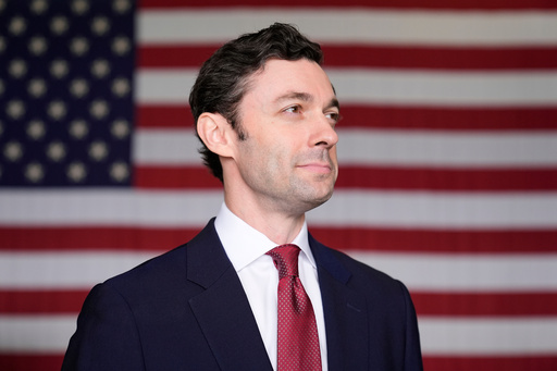 FILE - Sen. Jon Ossoff, D-Ga., poses for a portrait during an event at Dobbins Air Reserve Base, April 26, 2025, in Marietta, Ga. (AP Photo/Brynn Anderson, File)