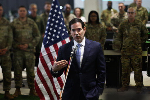 US Secretary of State Marco Rubio speaks to the media after visiting the Civil-Military Coordination Center in Southern Israel, Friday, Oct. 24, 2025. (Fadel Senna/Pool Photo via AP)
