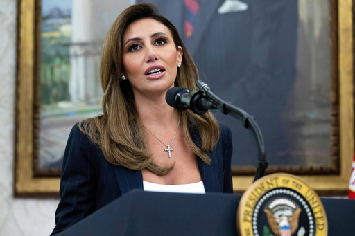FILE - Alina Habba speaks after being sworn in as interim US Attorney General for New Jersey, in the Oval Office of the White House in Washington, on March 28, 2025. (Pool File via AP, file)