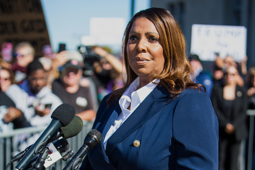 New York Attorney General, Letitia James, speaks after pleading not guilty outside the United States District Court on Friday, Oct. 24, 2025, in Norfolk, Va. (AP Photo/John Clark)