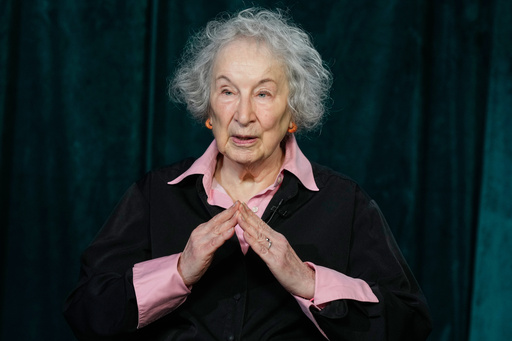 Author Margaret Atwood appears during an interview in New York on Thursday, Nov. 6, 2025. (AP Photo/Richard Drew)
