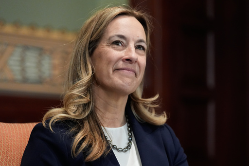 New Jersey governor-elect Mikie Sherrill attends a photo opportunity in the governor's office in Trenton, N.J., Wednesday, Nov. 5, 2025. (AP Photo/Seth Wenig)