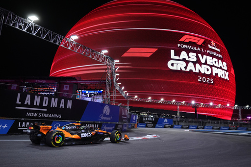 McLaren driver Lando Norris of Great Britain steers through a turn during a practice session for the Formula One U.S. Grand Prix auto race in Las Vegas, Thursday, Nov. 20, 2025. (AP Photo/Eric Gay)