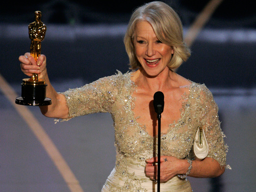 FILE - British actress Helen Mirren accepts the Oscar for best actress for her work in "The Queen" the 79th Academy Awards Sunday, Feb. 25, 2007, in Los Angeles. (AP Photo/Mark J. Terrill, File)
