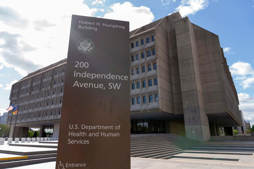 FILE - The U.S. Department of Health and Human Services is seen in Washington, April 16, 2025. (AP Photo/Jose Luis Magana, File)