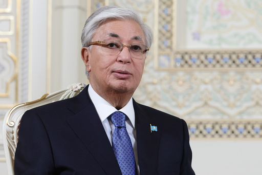 FILE - Kazakh President Kassym-Jomart Tokayev attends a meeting with Russian President Vladimir Putin on the sidelines of the summit of the Commonwealth of Independent States at the Palace of the Nation in Dushanbe, Tajikistan, Oct. 10, 2025. (Vladimir Smirnov, Sputnik, Kremlin Pool Photo via AP, File)