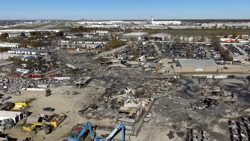 This photo provided by the National Transportation Safety Board shows UPS plane crash scene on Thursday, Nov. 6, 2025 in Louisville, Ky. (NTSB via AP)