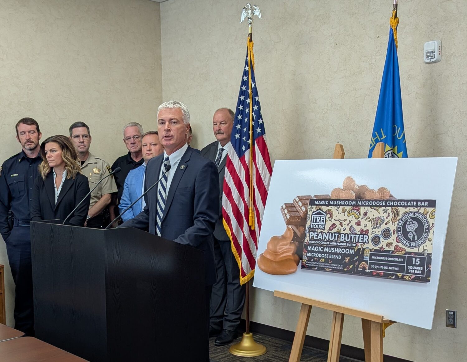 South Dakota Attorney General Marty Jackley speaks to reporters about a smoke shop sting operation conducted over the summer at a press conference in Sioux Falls on Sept. 24, 2025. (John Hult/South Dakota Searchlight)