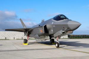 FILE - An F-35A Lightning II sits on the runway at the Florennes Airbase in Florennes, Belgium, Oct. 13, 2025 (AP Photo/Geert Vanden Wijngaert, File)