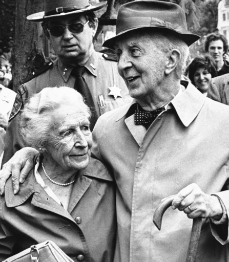 FILE - Artist Norman Rockwell, right and his wife Molly, left, in his last public appearance at a 'Norman Rockwell Day' parade in Stockbridge, Mass., Nov. 9, 1978. (AP Photo, File)