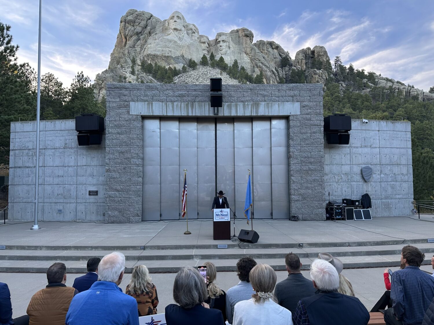 Justin McNeal speaks in October 2025 at Mount Rushmore National Memorial while announcing his 2026 campaign for U.S. Senate. (Photo courtesy of Justin McNeal)